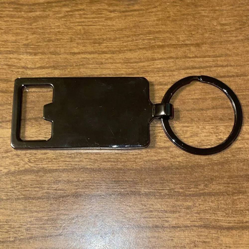 New In Box Dark Bronze Bottle Opener Key Ring Wood Inset Live Distinctive